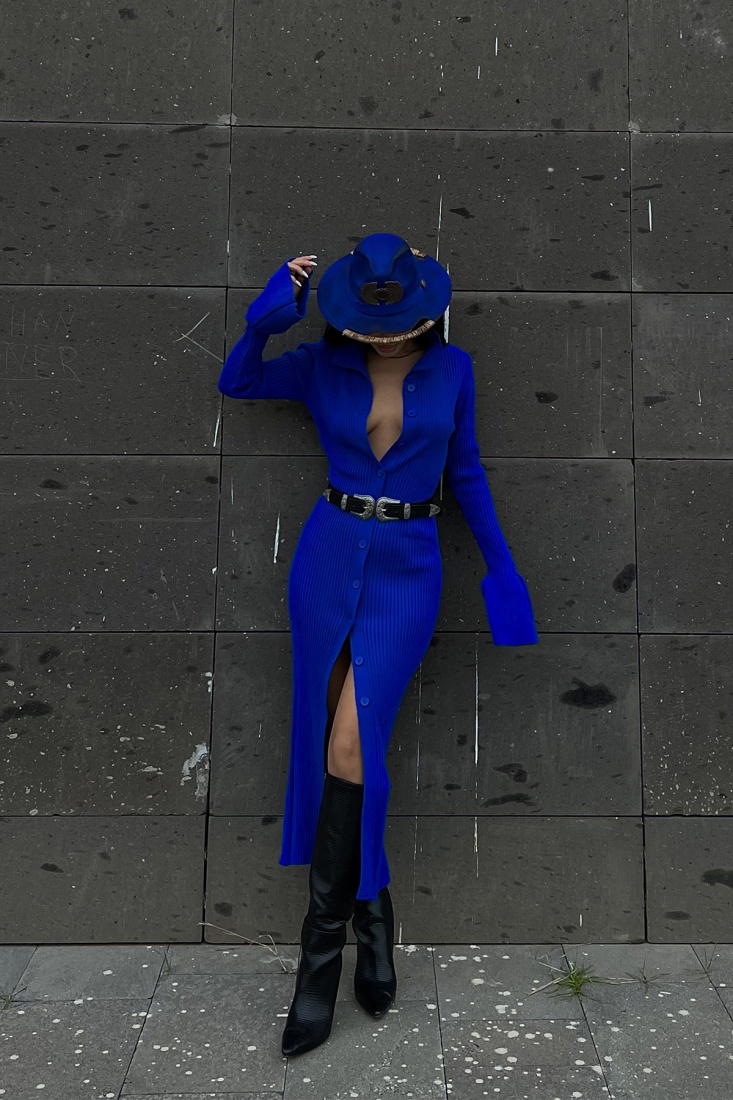 Saks Gömlek Yaka Elbise ATE2462 - EYYO