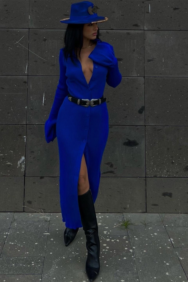 Saks Gömlek Yaka Elbise ATE2462 - EYYO