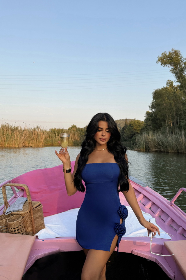Saks Gül Detay Mini Elbise ATE-1356 - 4