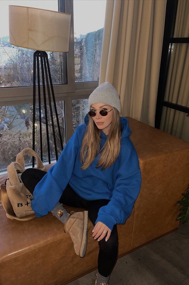 Saks Kapşonlu Oversize Sweat ATE3161 - EYYO