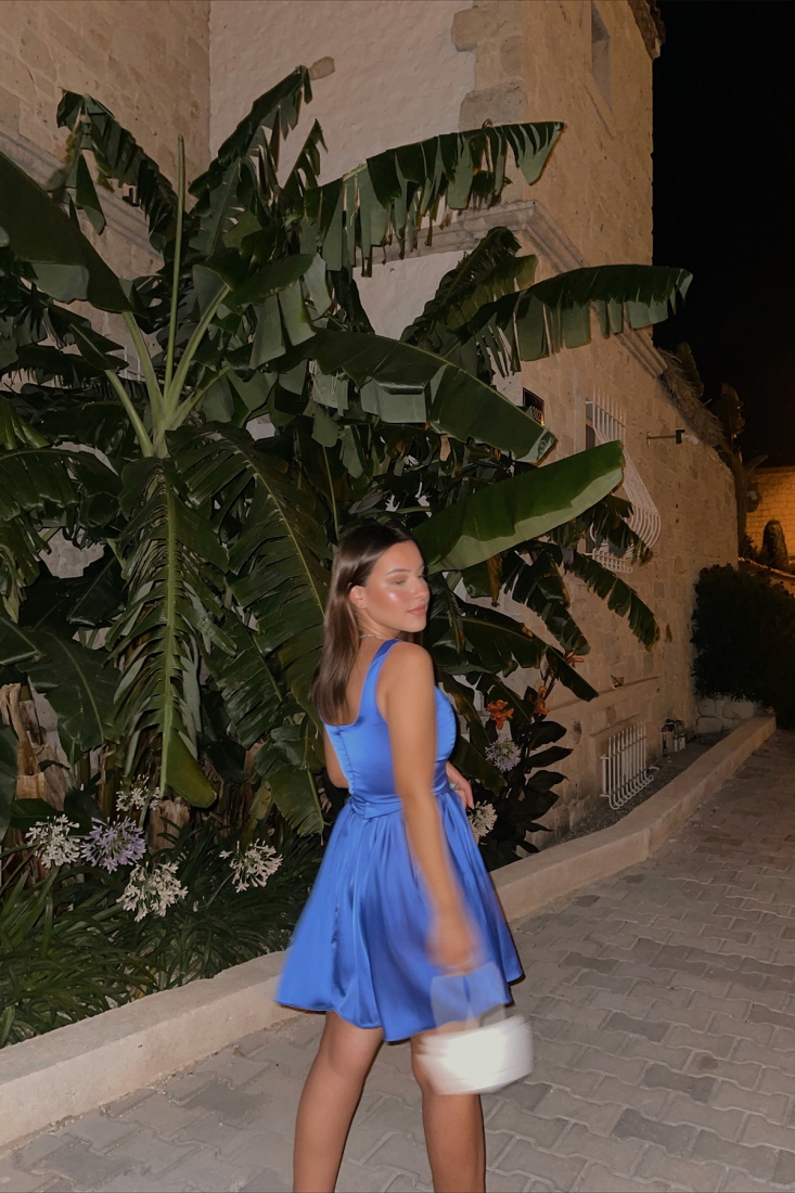 Carlina Saks Kare Yaka Elbise ATE1683 - EYYO ATELIER