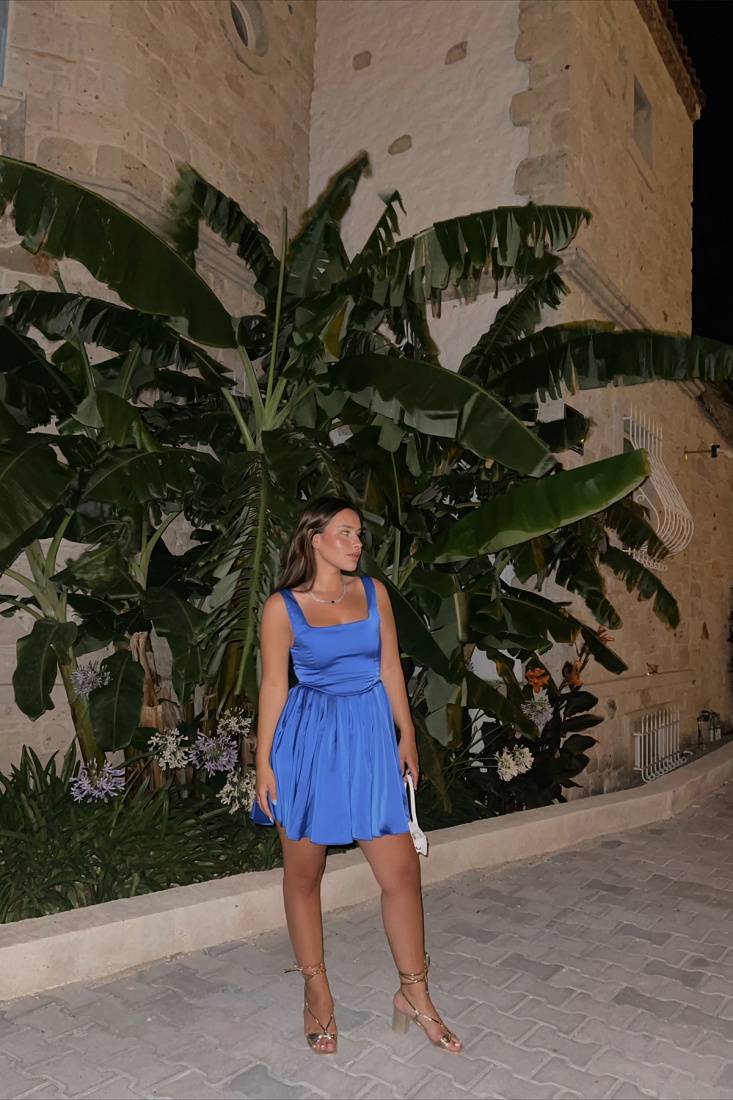 Carlina Saks Kare Yaka Elbise ATE1683 - EYYO ATELIER