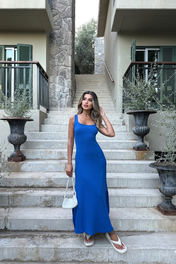 Saks Kare Yaka Uzun Elbise ATE7372 - EYYO