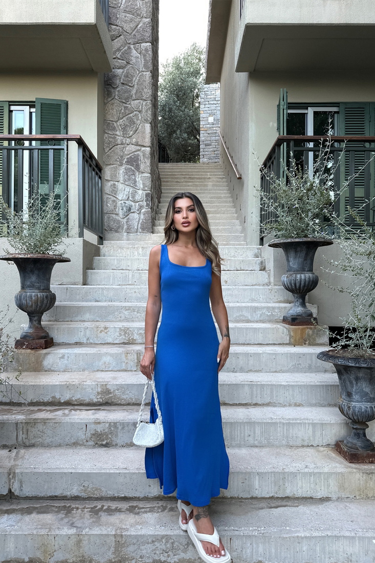 Saks Kare Yaka Uzun Elbise ATE7372 - EYYO