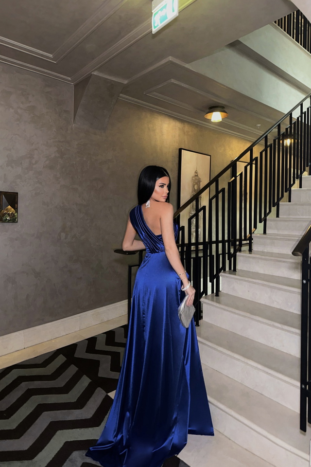 Saks Omuz Detay Abiye Elbise ATEL2411 - 5