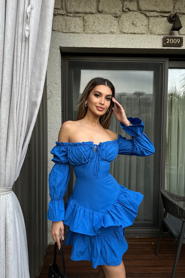 Saks Önden Bağlamalı Elbise ATE6155 - EYYO