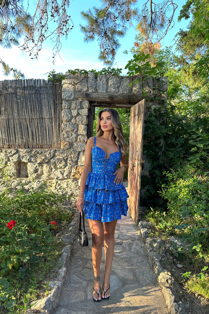 Saks Önden Bağlamalı Mini Elbise ATE7215 - EYYO