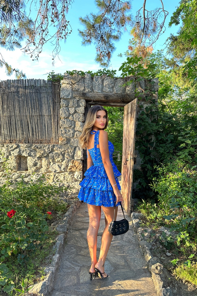 Saks Önden Bağlamalı Mini Elbise ATE7215 - 6