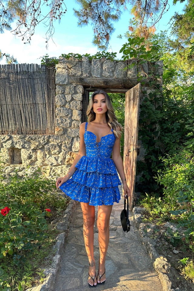 Saks Önden Bağlamalı Mini Elbise ATE7215 - 4