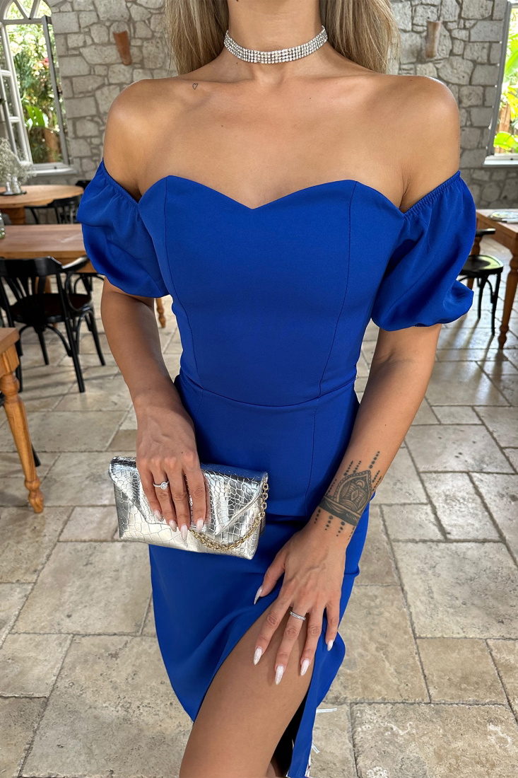 Saks Önden Yırtmaçlı Midi Elbise ATE7630 - EYYO