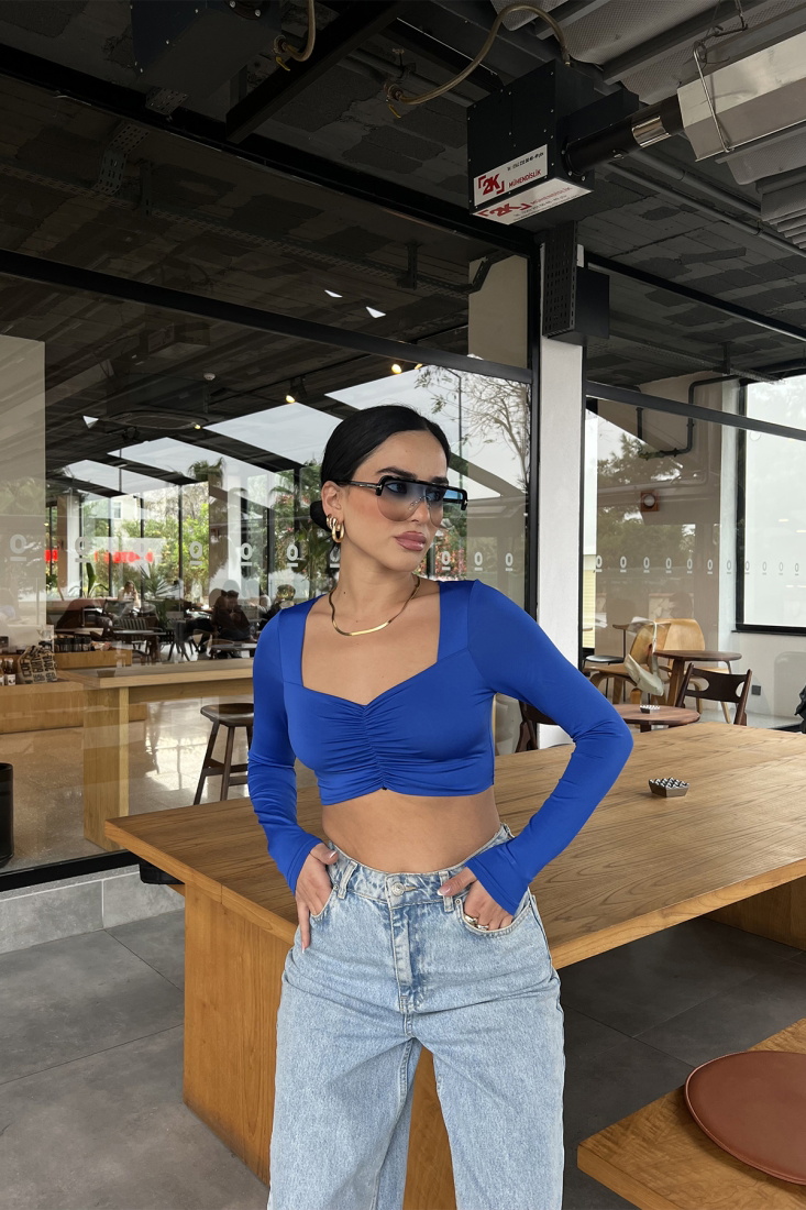 Saks Önü Büzgülü Crop Top ATE2600 - EYYO