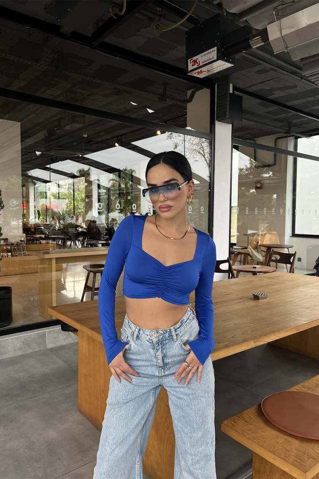 Saks Önü Büzgülü Crop Top