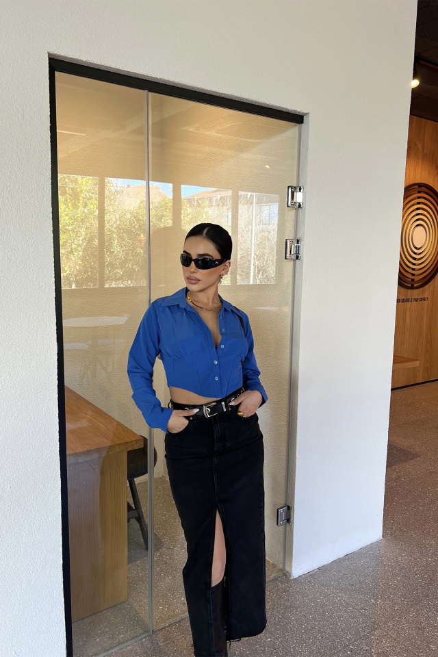 Saks Önü Düğmeli Crop Gömlek ATE3831 