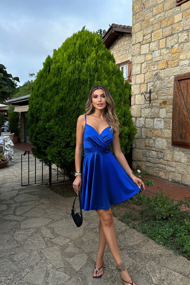 Saks Saten Askılı Mini Elbise ATEL3026 - 4