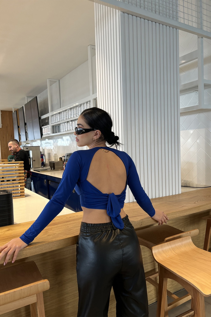 Saks Sırtı Bağlamalı Crop Top ATE3390 - EYYO