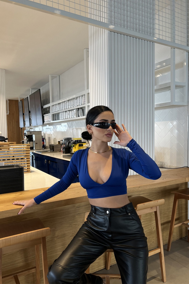 Saks Sırtı Bağlamalı Crop Top ATE3390 - 1