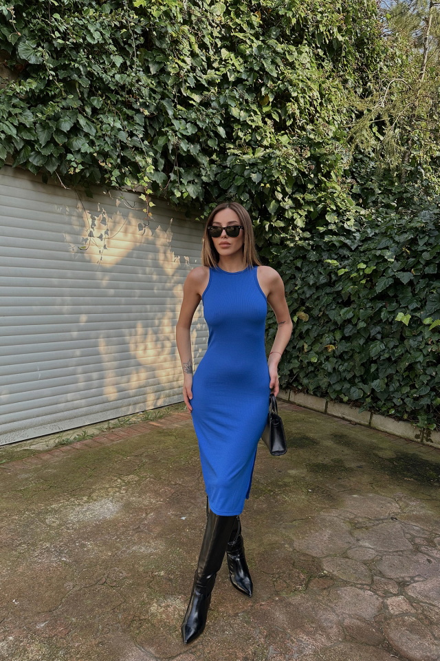 Saks Slit Detail Long Dress ATE4306 