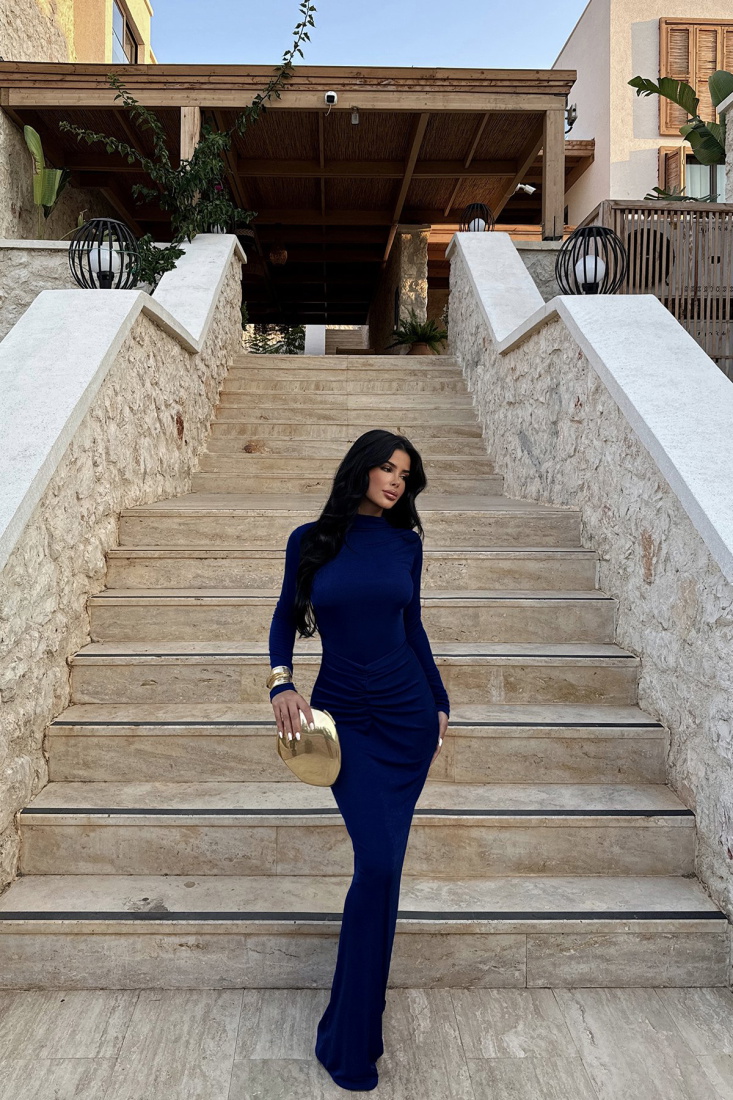 Lacivert Electra Elbise ATE-1453 - EYYO