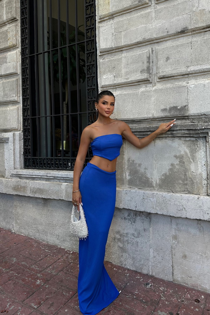 Saks Yırtmaç Detay Etekli Takım ATE8272 - EYYO