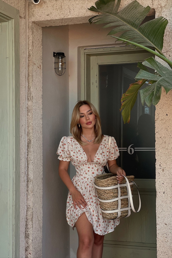 Santorini Floral Pattern Dress ATE1640 - EYYO ATELIER