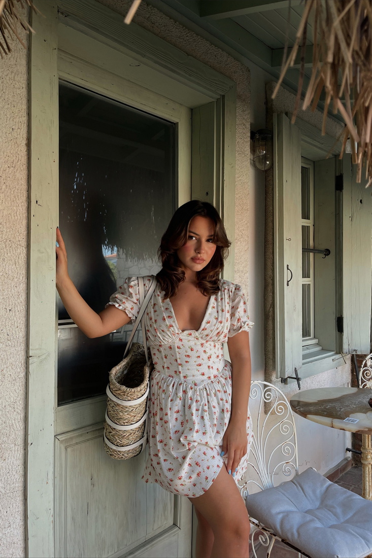 Santorini Floral Pattern Dress ATE1640 - EYYO ATELIER