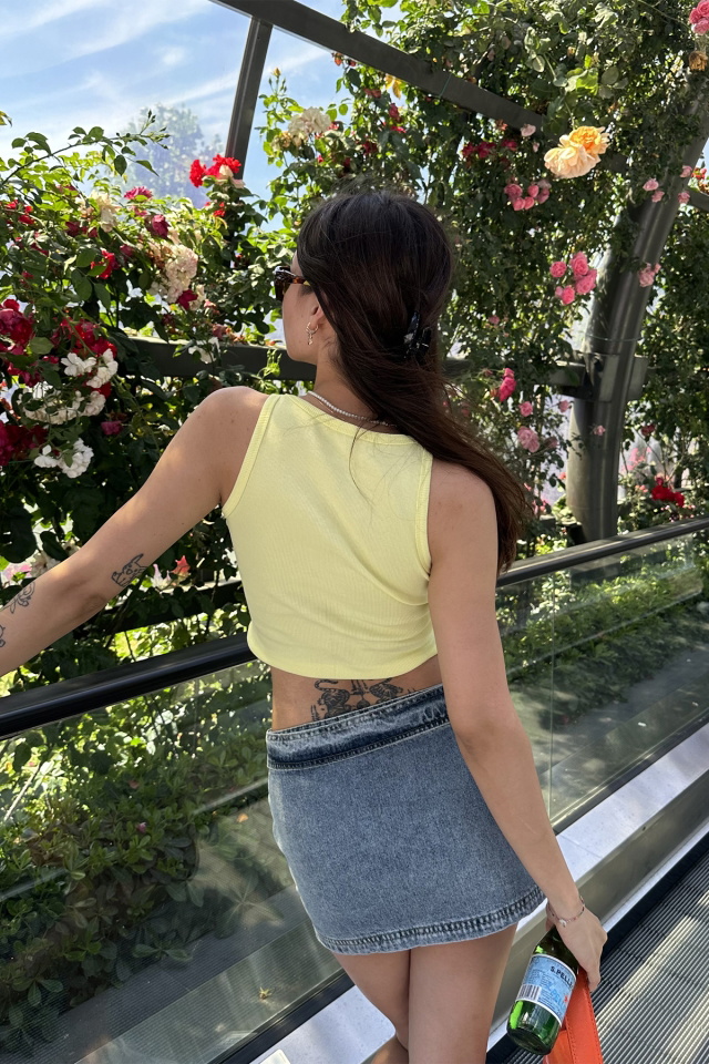 Sarı Amour Parıs Yazılı Crop Top ATE7317 - 5