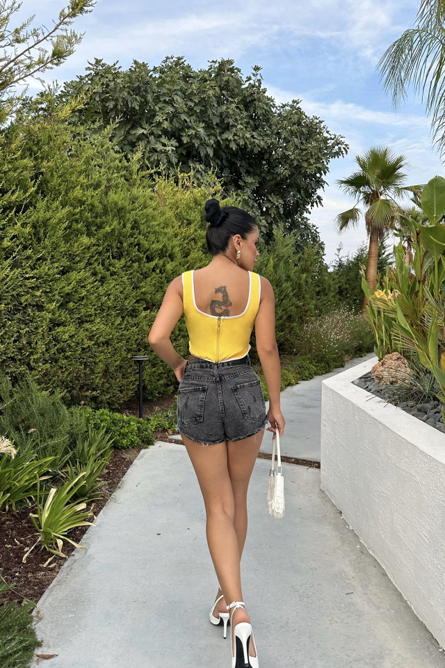 Sarı Askılı Crop Top ATE8606 - 5