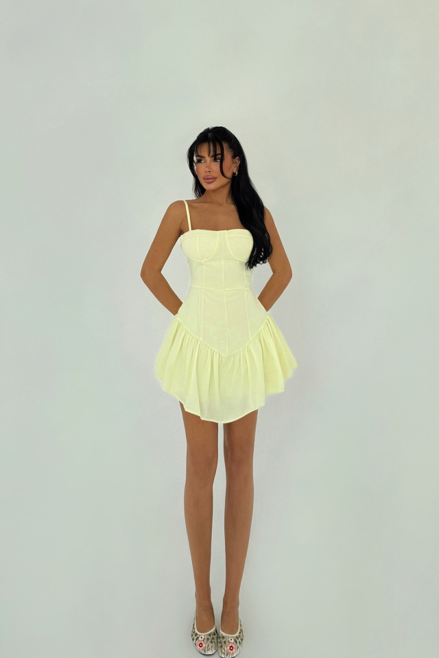 Sarı Askılı Mini Elbise ATE-1413 