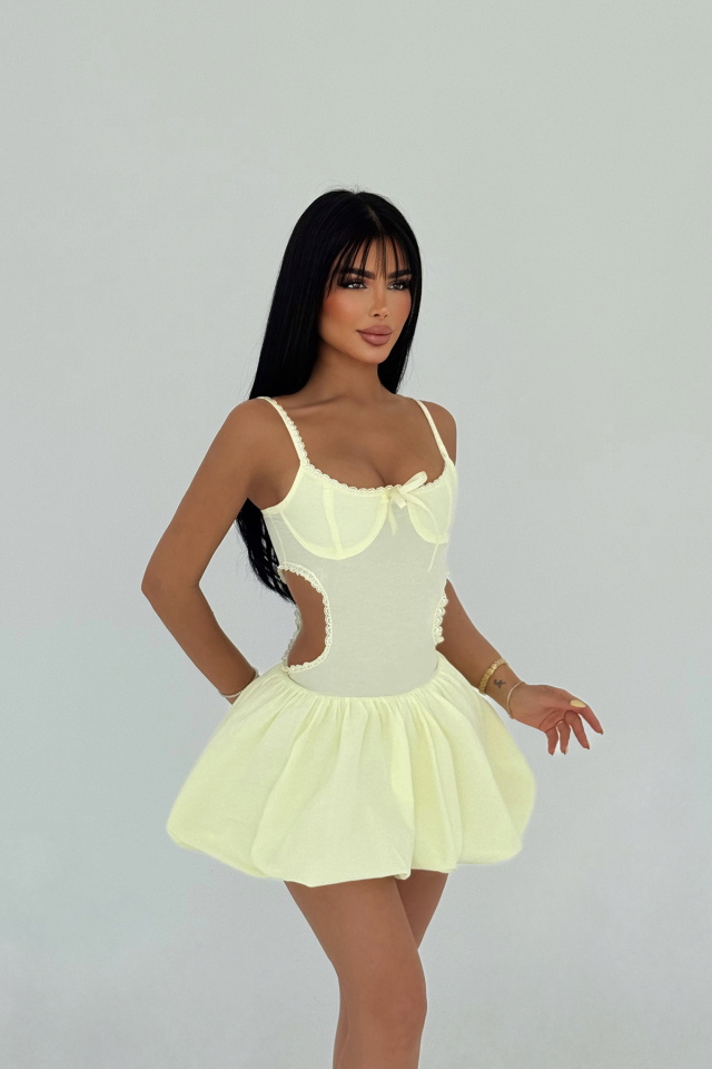 Sarı Lissett Mini Elbise ATE-2861 