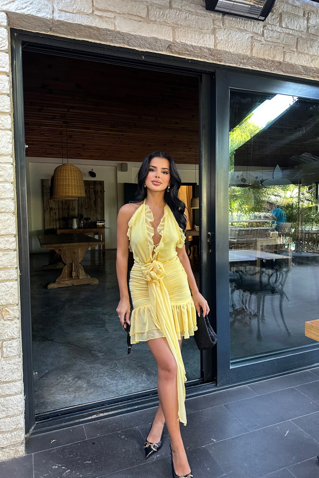 Sarı Askılı Tül Elbise ATE8308 - 4