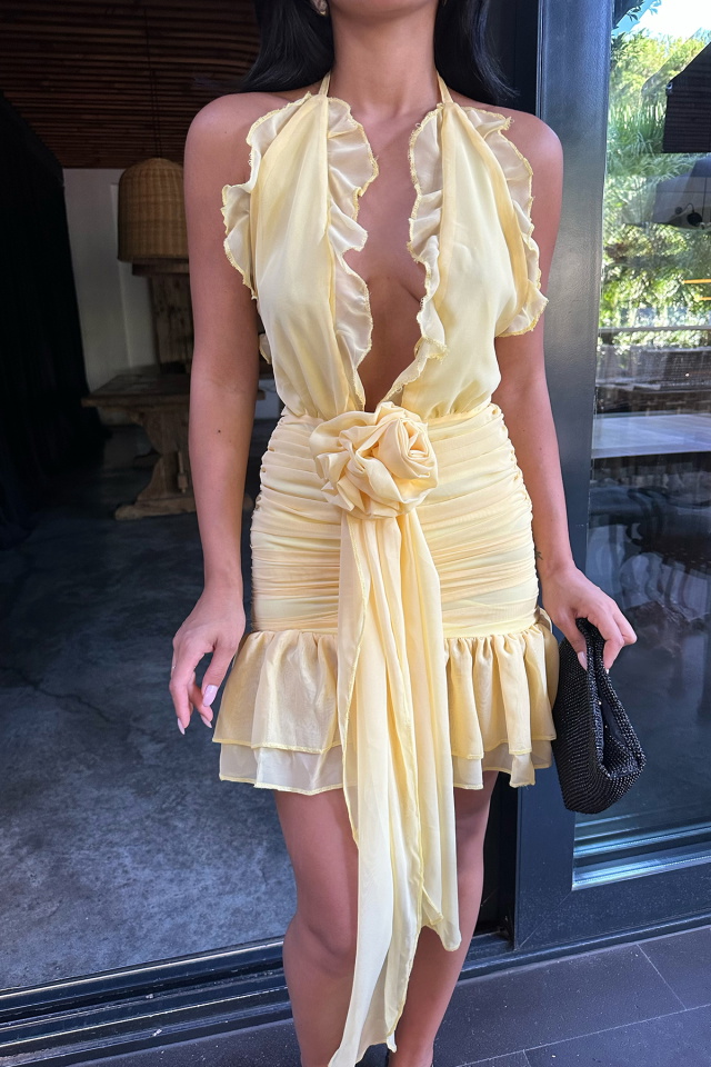 Sarı Askılı Tül Elbise ATE8308 - 2