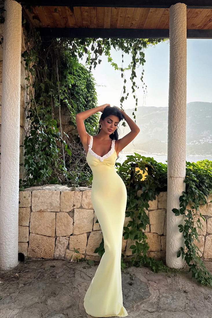 Sarı Cordelia Uzun Elbise ATE-3019 - EYYO