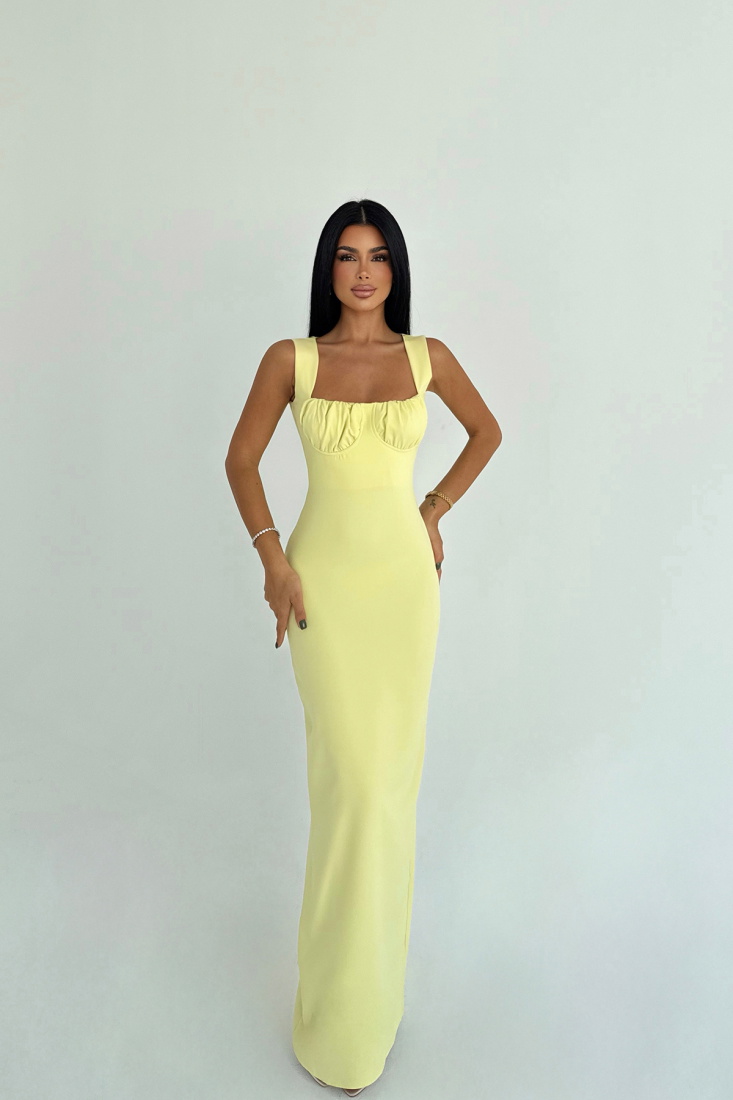 Sarı Shawly Uzun Elbise ATE-3489 - EYYO