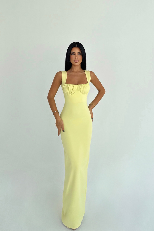 Sarı Shawly Uzun Elbise ATE-3489 