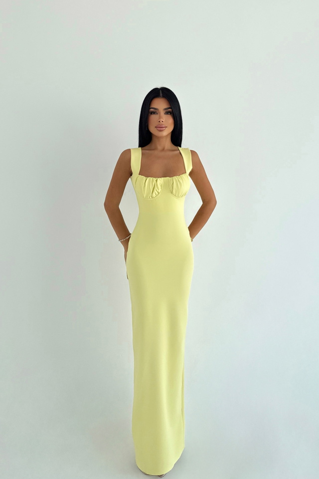 Sarı Shawly Uzun Elbise ATE-3489 - 2