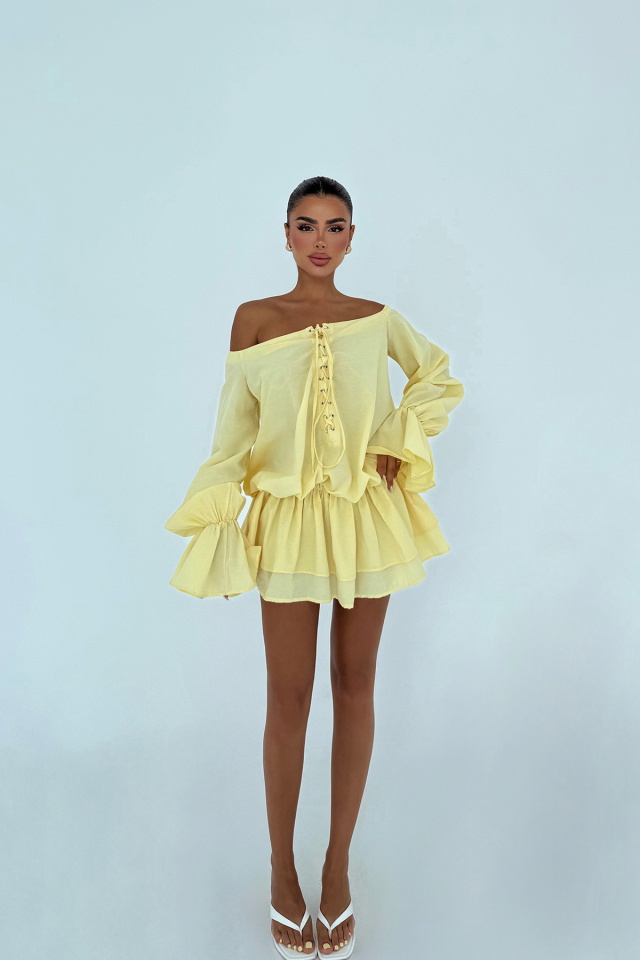 Sarı Darcie Mini Elbise ATE-3084 - 1