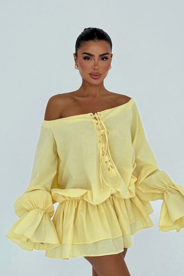Sarı Darcie Mini Elbise ATE-3084 - 2