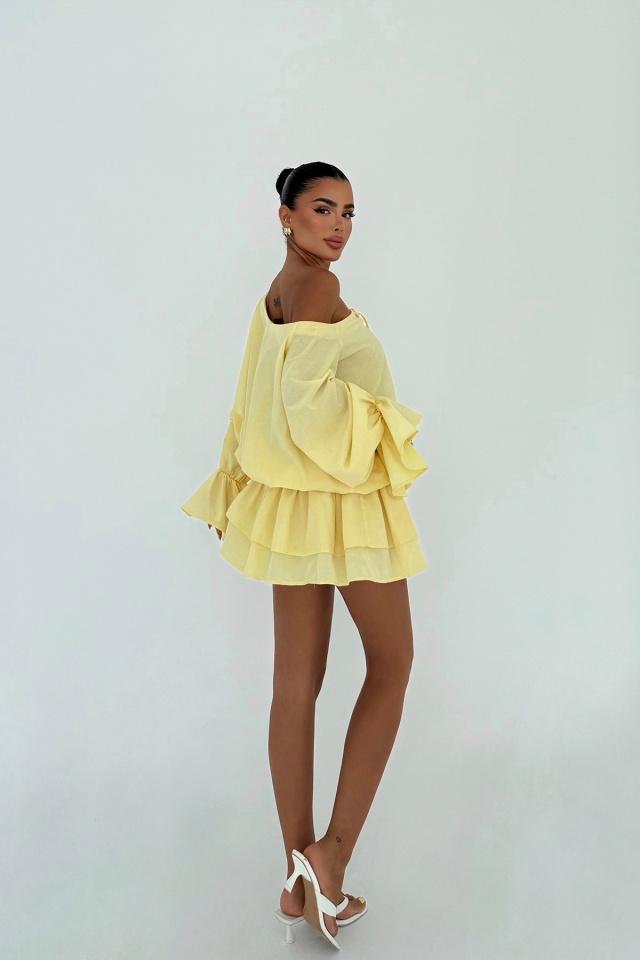 Sarı Darcie Mini Elbise ATE-3084 - 3