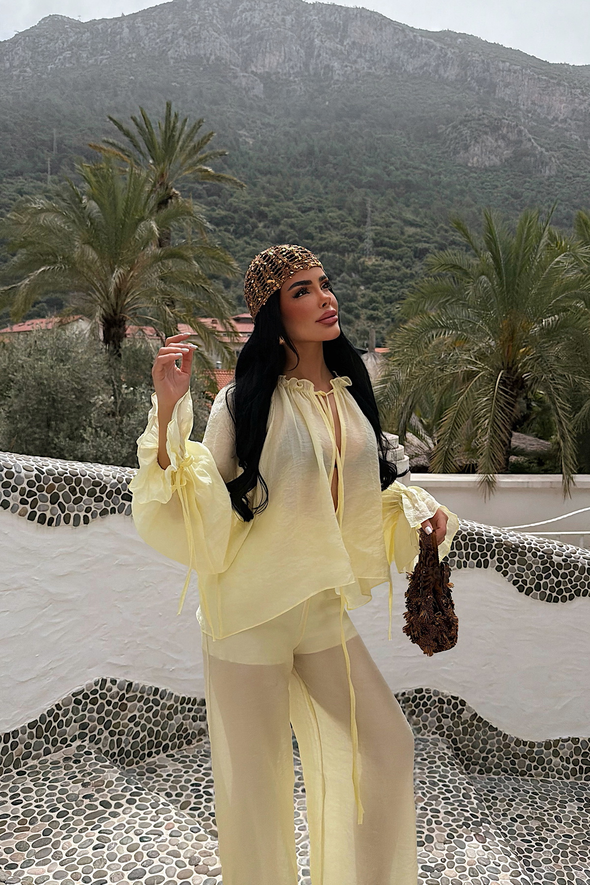 Sarı Gite Bağlamalı Bluz - 4
