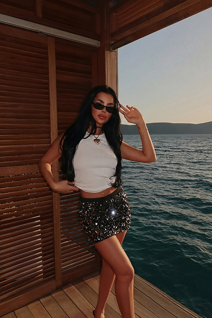 Sarı Chani Mini Payetli Etek ATE-2534 - EYYO
