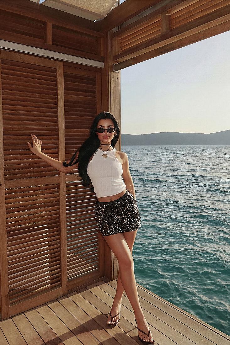 Sarı Chani Mini Payetli Etek ATE-2534 - EYYO