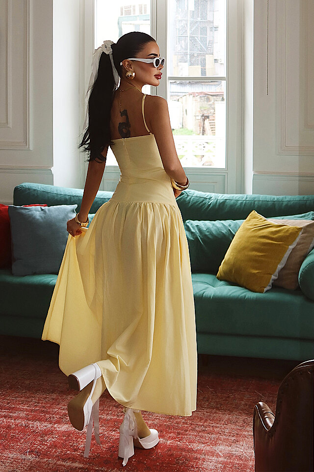 Sarı Basic Askılı Elbise ATE-5175 - 5