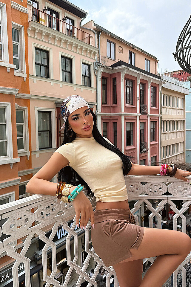 Sarı Kebo Crop Top ATE-5133 - 2