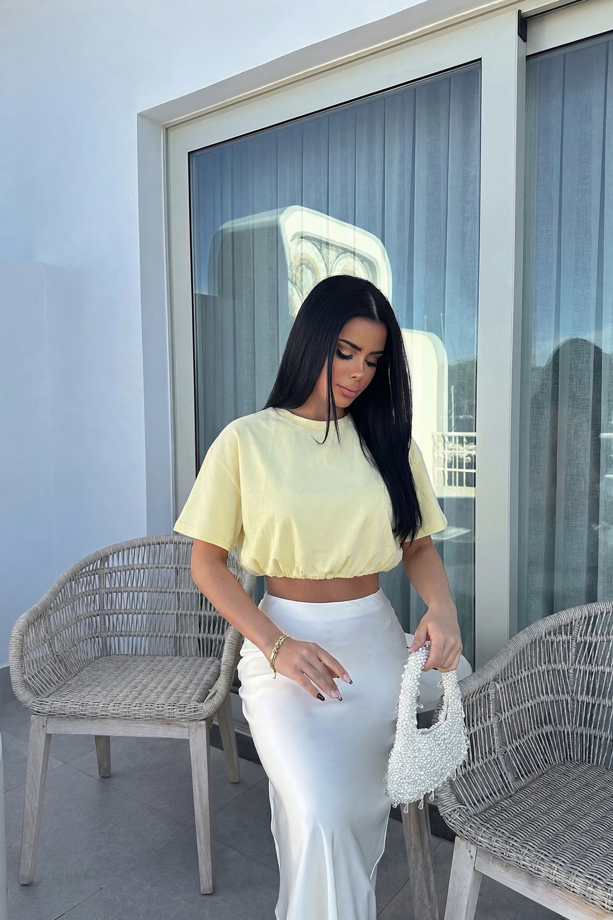 Sarı Basic Crop Top - 2