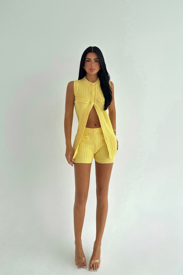 Sarı Alfie Mini Şortlu Triko Takım ATE-3585 - EYYO