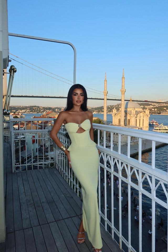 Sarı Soho Korse Detaylı Uzun Elbise ATE-3202 - 5