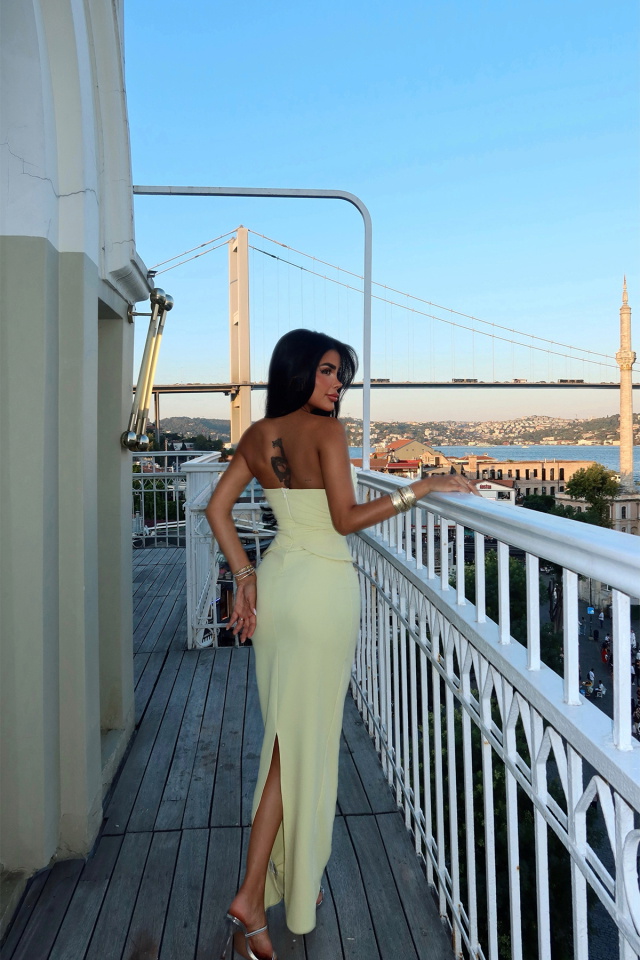 Sarı Soho Korse Detaylı Uzun Elbise ATE-3202 - 6
