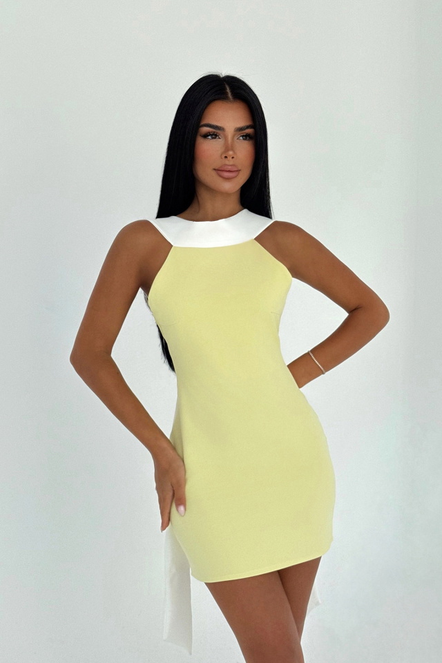 Sarı Çift Renk Mini Elbise ATE-3334 