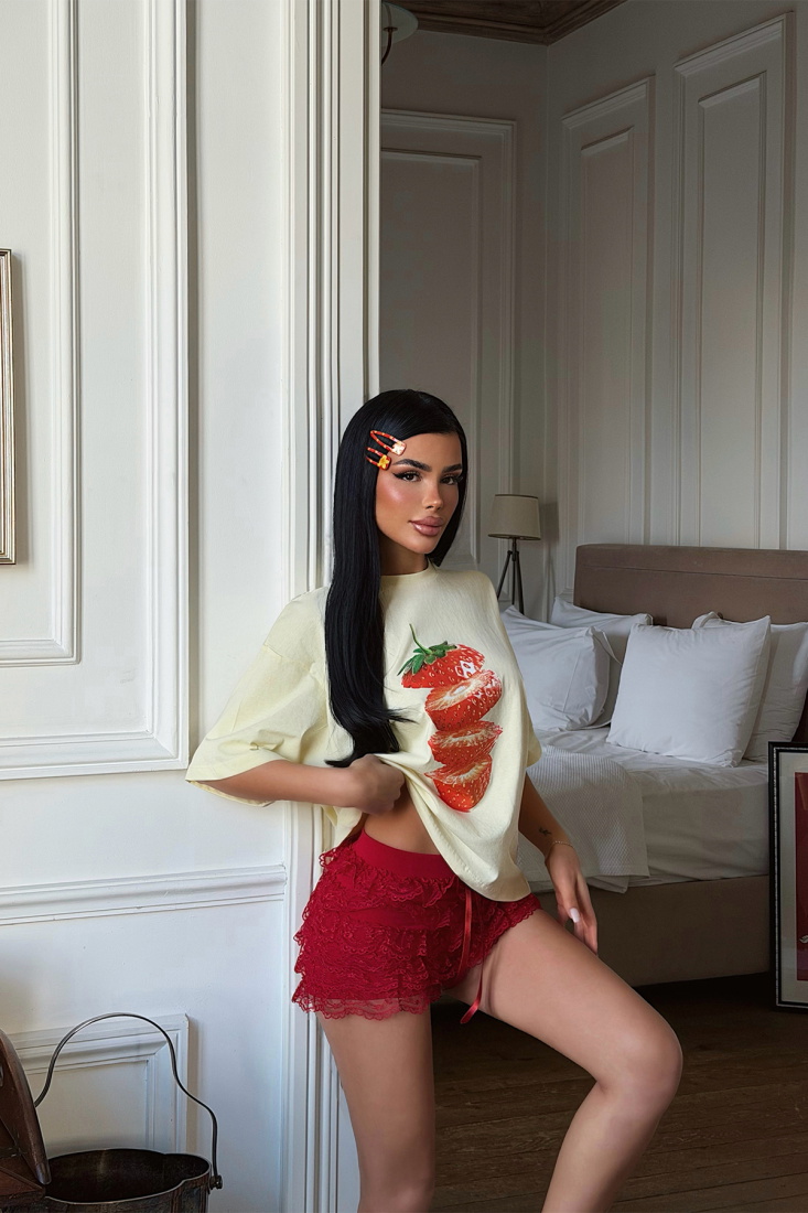 Sarı Çilek Baskılı Tişört ATE-5270 - EYYO