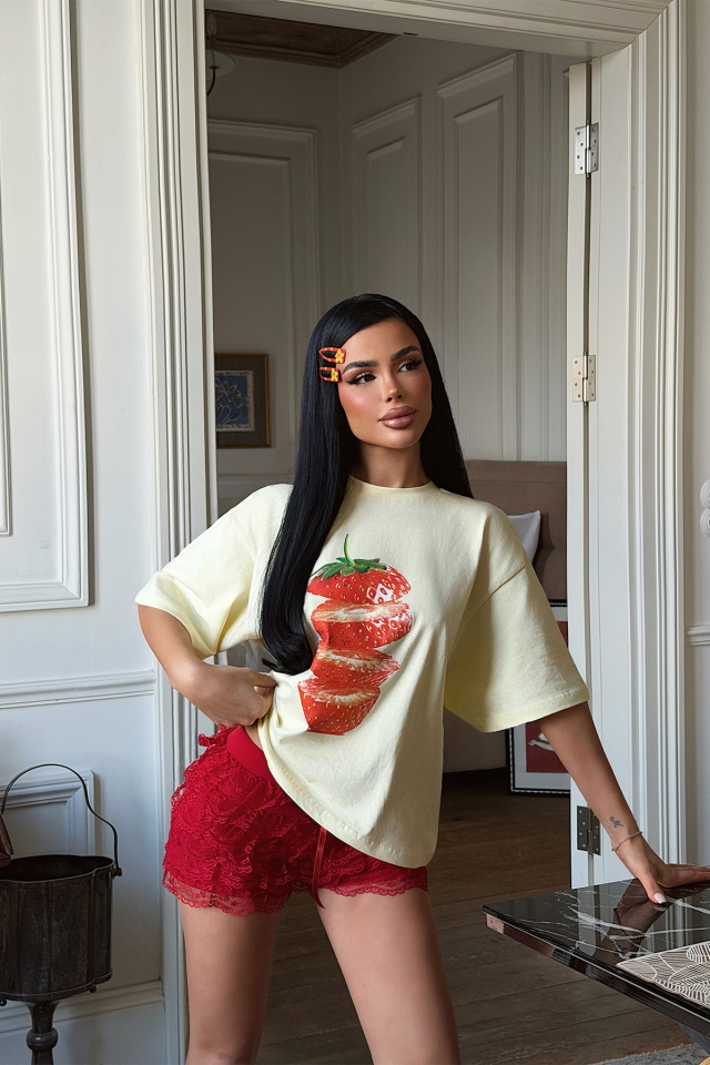 Sarı Çilek Baskılı Tişört ATE-5270 - 4